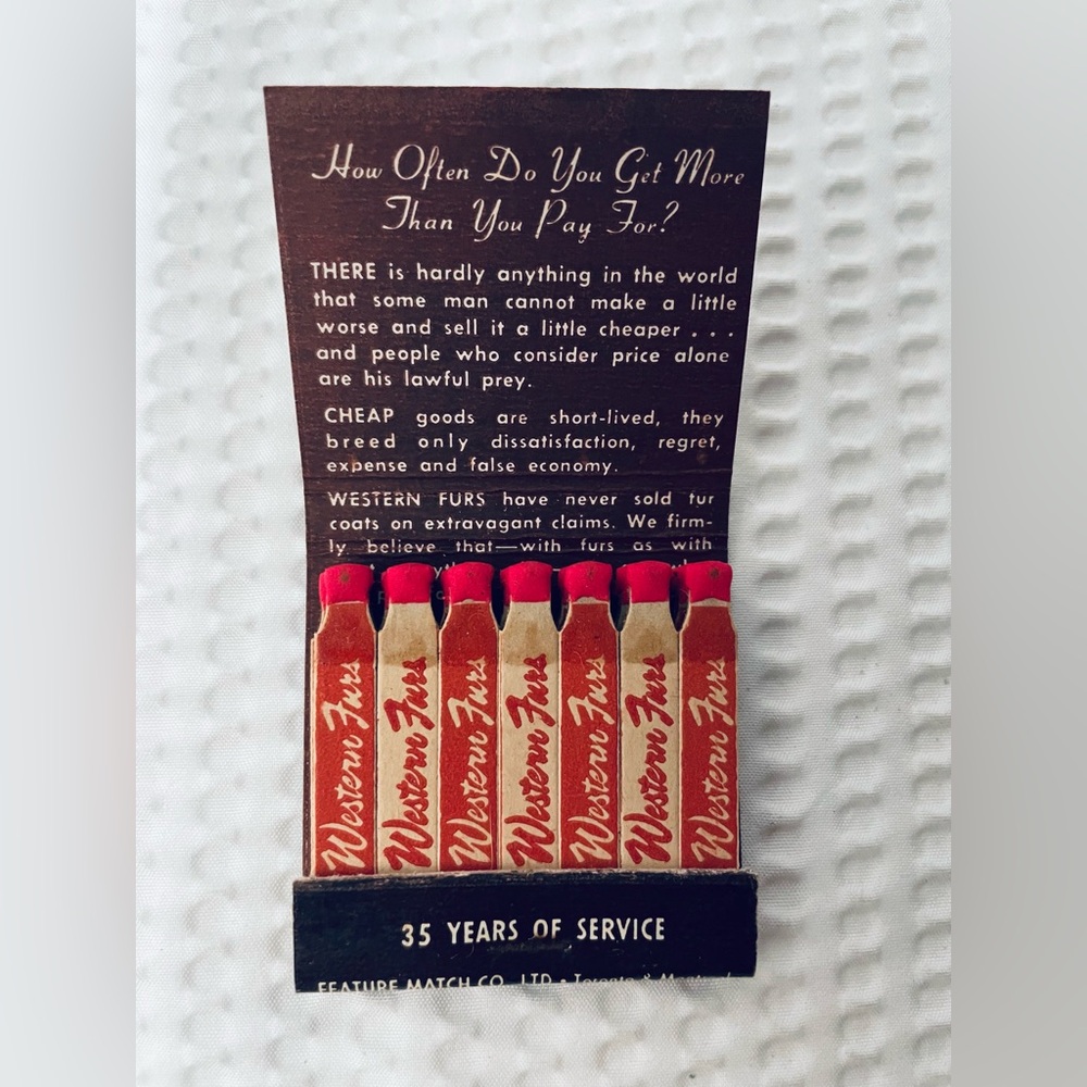 matchbook Western Furs Canada feature matchbox Matchcover